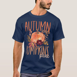 Camiseta Calabazas de hojas otoñales para mujeres guirnalda