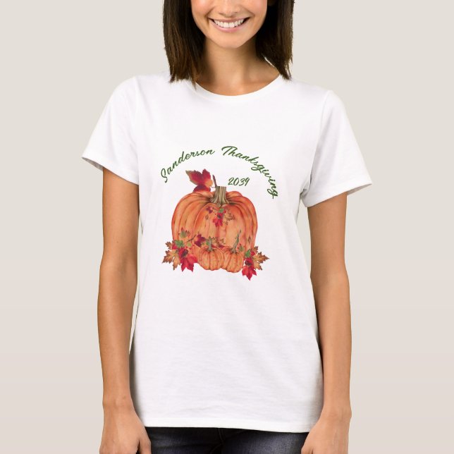 Camiseta Calabazas de Naranja de otoño de madera rústica ho (Anverso)