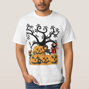 Camiseta Calabazas de un Halloween, pájaros negros y perro