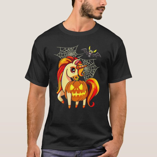 Camiseta Calabazas escarpadas de unicornio de Halloween coi (Anverso)