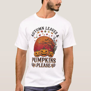 Camiseta Calabazas Hojas de Otoño Por favor Murciélagos de