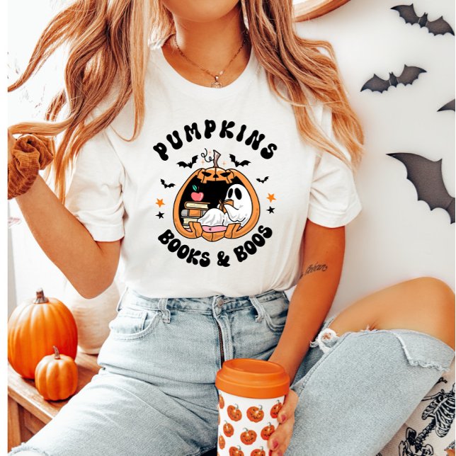 Camiseta Calabazas Libros y Boos Cuidados Fantasma Leyendo  (Subido por el creador)