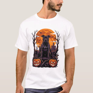 Camiseta Calabazas Luna Llena Trono Pitbull Negro Halloween