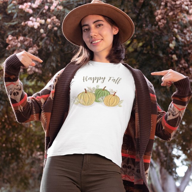 Camiseta Calabazas otoñales Happy Fall Watercolor (Happy Fall Pumpkin Gourds Womens T Shirt.)