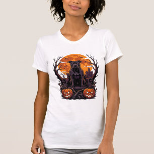 Camiseta Calabazas Trono Pitbull Negro Halloween Luna Llena