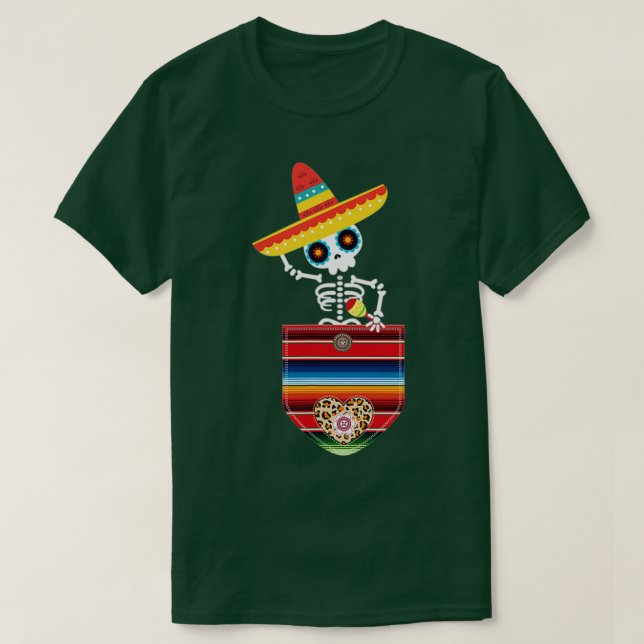 Camiseta Calaca Blanket Pocket Serape Mexican Gift Cinco De (Diseño del anverso)