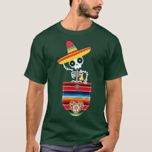 Camiseta Calaca Blanket Pocket Serape Mexican Gift Cinco De