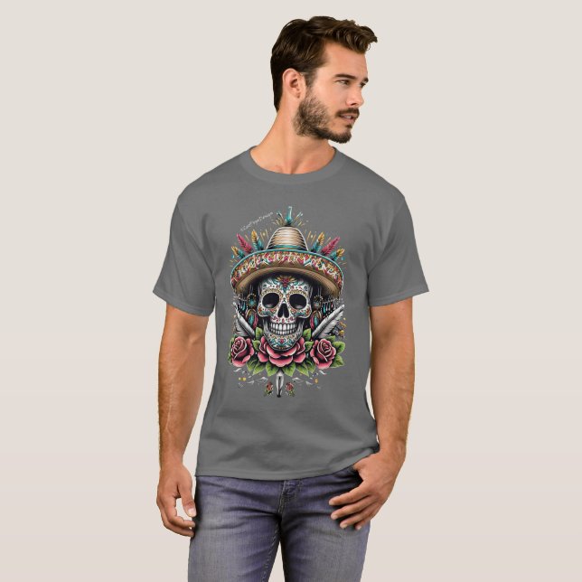 Camiseta Calaca, Calaca, Cultura Mexicana, Sombrero, (Anverso completo)