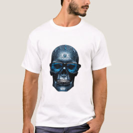 Camiseta Calavera 3D azul plateado metálico con gafas de so
