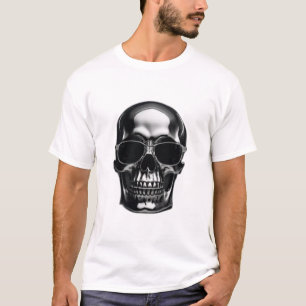 Camiseta Calavera 3D cromada metálica con gafas de sol de m