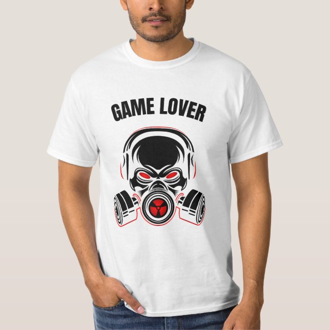 Camiseta Calavera agresiva en máscara de gas con auriculare (Anverso)