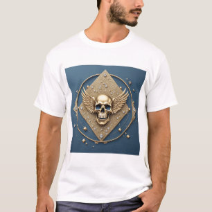 Camiseta ☠️ Calavera Alada Dorada Regalo Gótico Para Motoci