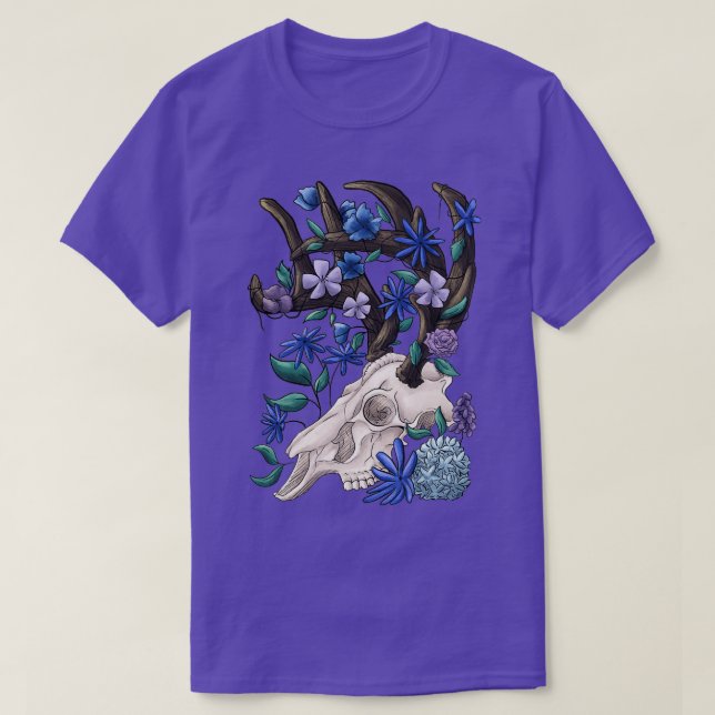 Camiseta Calavera animal con flores azules (Diseño del anverso)
