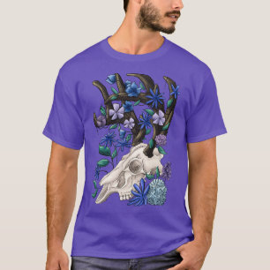 Camiseta Calavera animal con flores azules
