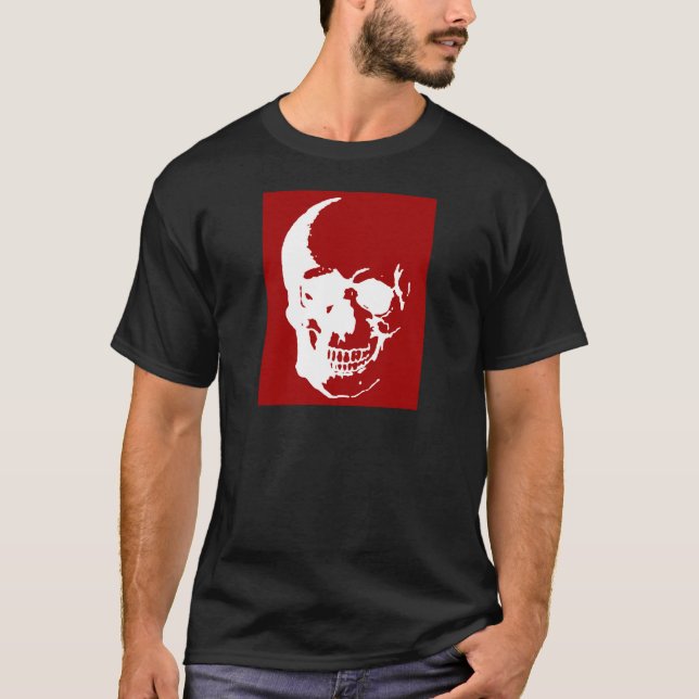 Camiseta Calavera - Arte Metalizado de fantasía rojo y blan (Anverso)