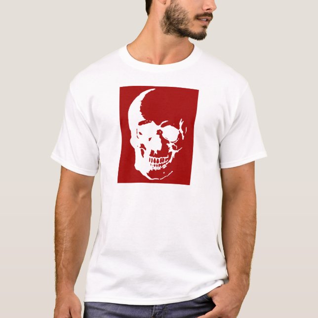 Camiseta Calavera - Arte Metalizado de fantasía rojo y blan (Anverso)