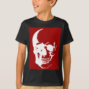 Camiseta Calavera - Arte Metalizado de fantasía rojo y blan