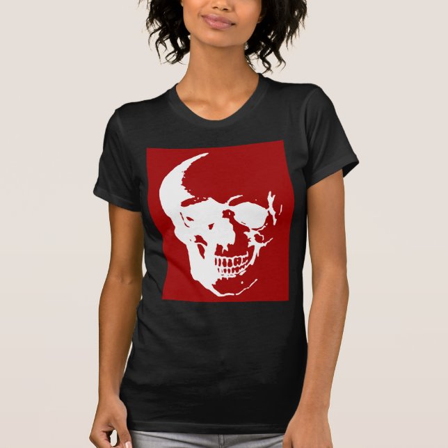 Camiseta Calavera - Arte Metalizado de fantasía rojo y blan (Anverso)