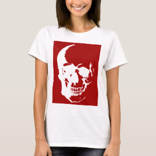 Camiseta Calavera - Arte Metalizado de fantasía rojo y blan