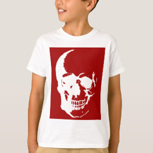 Camiseta Calavera - Arte Metalizado de fantasía rojo y blan