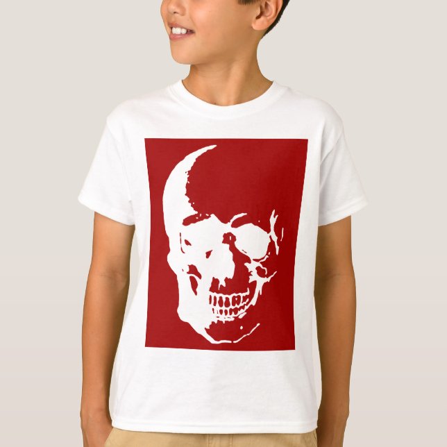 Camiseta Calavera - Arte Metalizado de fantasía rojo y blan (Anverso)