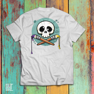 Camiseta Calavera Artística con Pinceles Cruzados