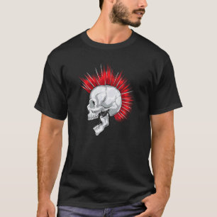 Camiseta Calavera asustada con peinado mohawk rojo