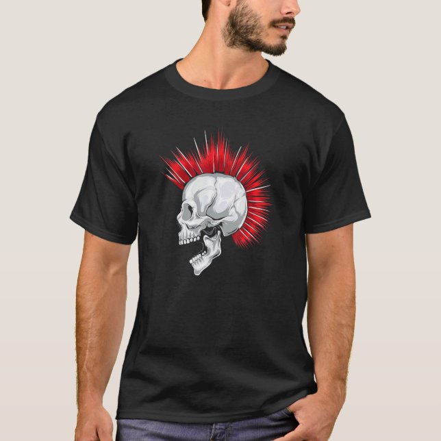 Camiseta Calavera asustada con peinado mohawk rojo (Anverso)