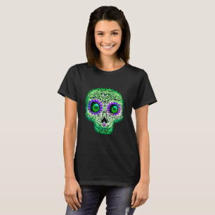 Camiseta Calavera Azucarada Caprichosa Verde y Púrpura Bril