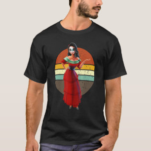 Camiseta Calavera Azucarada Mexicana Retro Catrina Hallowee