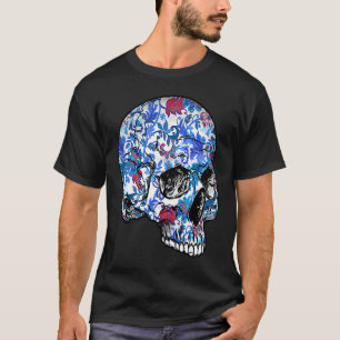 Camiseta Calavera azucarera de flores azules con patas flor