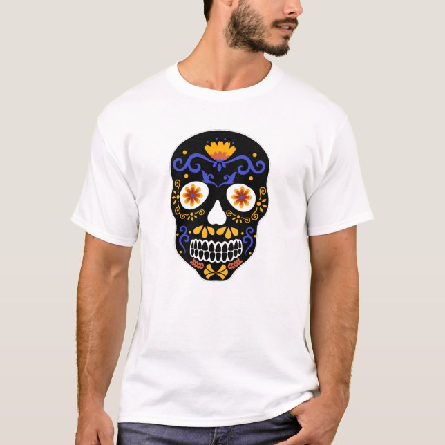 Camiseta Calavera azucarera y Naranja masculina (Anverso)