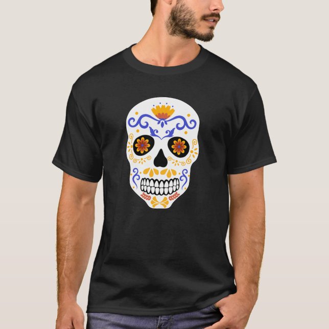 Camiseta Calavera azucarera y Naranja masculina (Anverso)