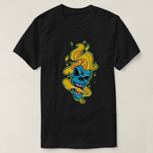 Camiseta Calavera azul en llamas (Diseño del anverso)