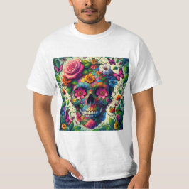 Camiseta Calavera Azul Floral: Estilo Vibrante