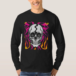 Camiseta Calavera Blanca con Llamas Rosadas y Anaranjadas G