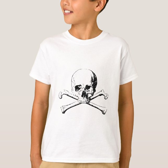 Camiseta Calavera blanca y negra y huesos (Anverso)