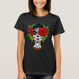 Camiseta Calavera Calavera Mexicana con ojos Rosas