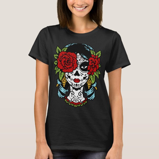 Camiseta Calavera Calavera Rosa México Skeleton (Anverso)