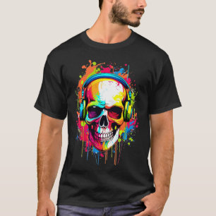 Camiseta Calavera colorida con auriculares