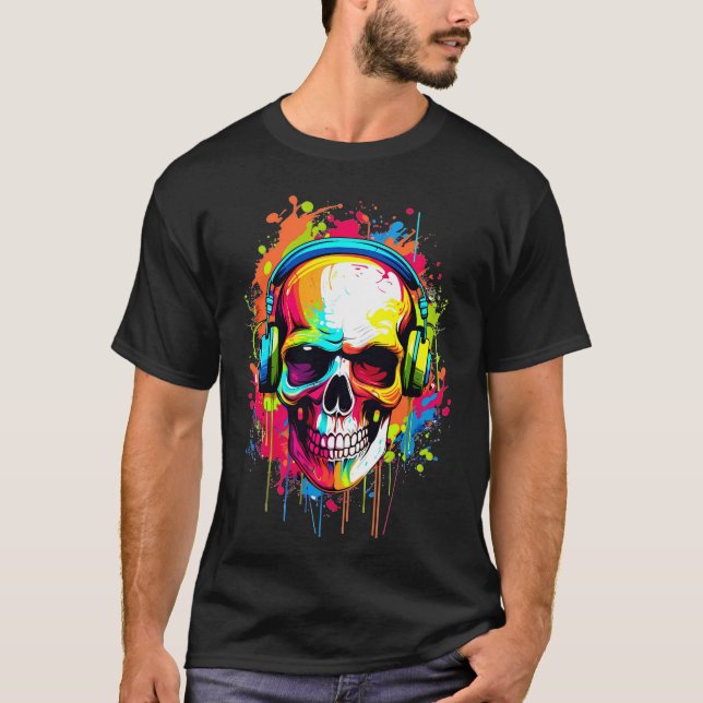 Camiseta Calavera colorida con auriculares (Anverso)