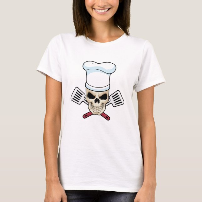 Camiseta Calavera como cocinar con un gorra de cocina (Anverso)