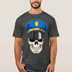 Camiseta Calavera como oficial de policía con gorra de poli
