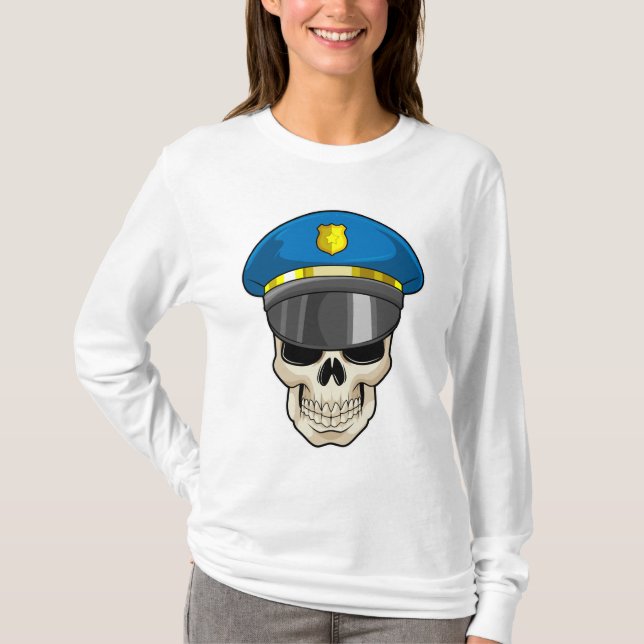 Camiseta Calavera como oficial de policía con gorra de poli (Anverso)