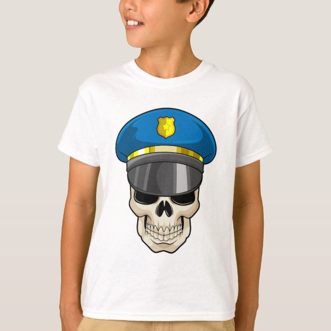 Camiseta Calavera como oficial de policía con gorra de poli (Anverso)