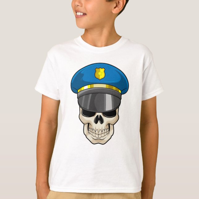 Camiseta Calavera como oficial de policía con gorra de poli (Anverso)