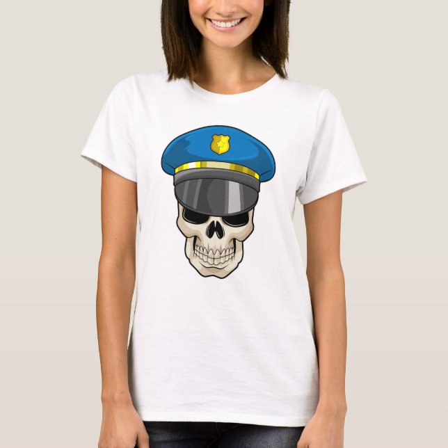 Camiseta Calavera como oficial de policía con gorra de poli (Anverso)