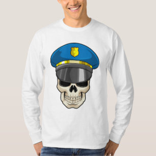 Camiseta Calavera como oficial de policía con gorra de poli