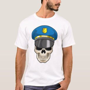 Camiseta Calavera como oficial de policía con gorra de poli