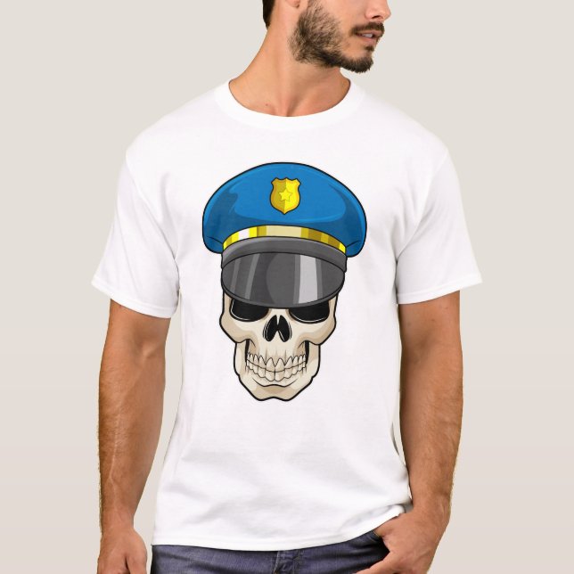 Camiseta Calavera como oficial de policía con gorra de poli (Anverso)